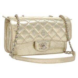 CHANEL Matelasse Chain Shoulder Bag Leather Gold Tone CC Auth 118280V